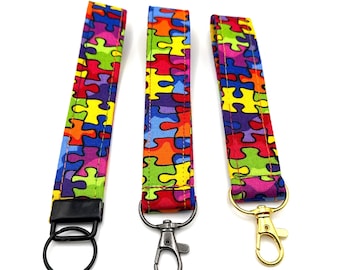 Autism Awareness Lanyard Keychain, Wristlet, Autism Awareness Keychain