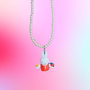 Colar de pérolas Miffy / Miffy com pingente vintage