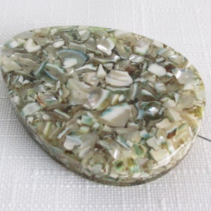 Large Pressed Shell Flat Teardrop Pendant Bead, Olive and Sage Green, 44x33x7mm
