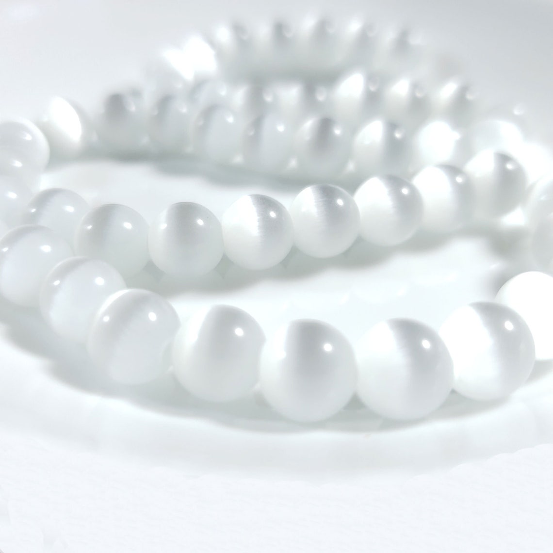 White Cat's Eye Round Beads 8mm 47 Pcs 14 Inches Etsy