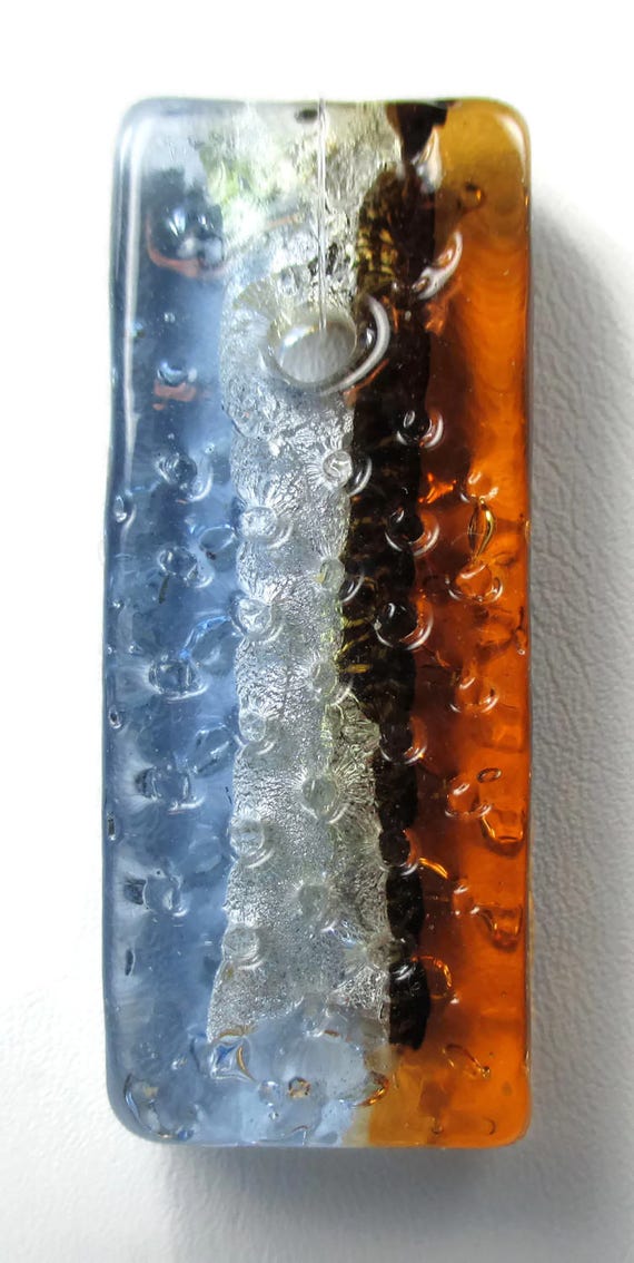 Textured Glass Rectangle Pendant Blue Silver Glass Pendant Etsy