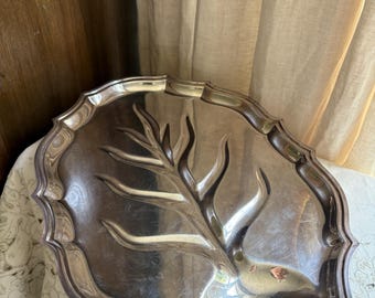 Vintage International Silver Chippendale Footed Serving Platter | Large Silver Plate Oval Tray, 16.25"