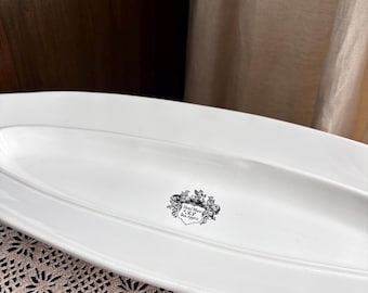 Bandeja ovalada blanca vintage para servir, Hotel Murat Portugal #33 / Plato clásico para pasta estilo Ironstone