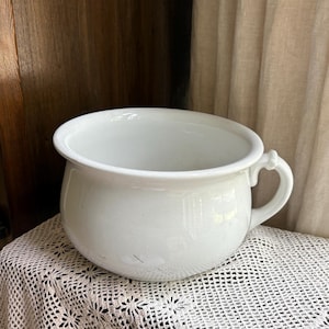 Antique Dresden Stone China Chamber Pot | White Ironstone Pottery | Circa 1894