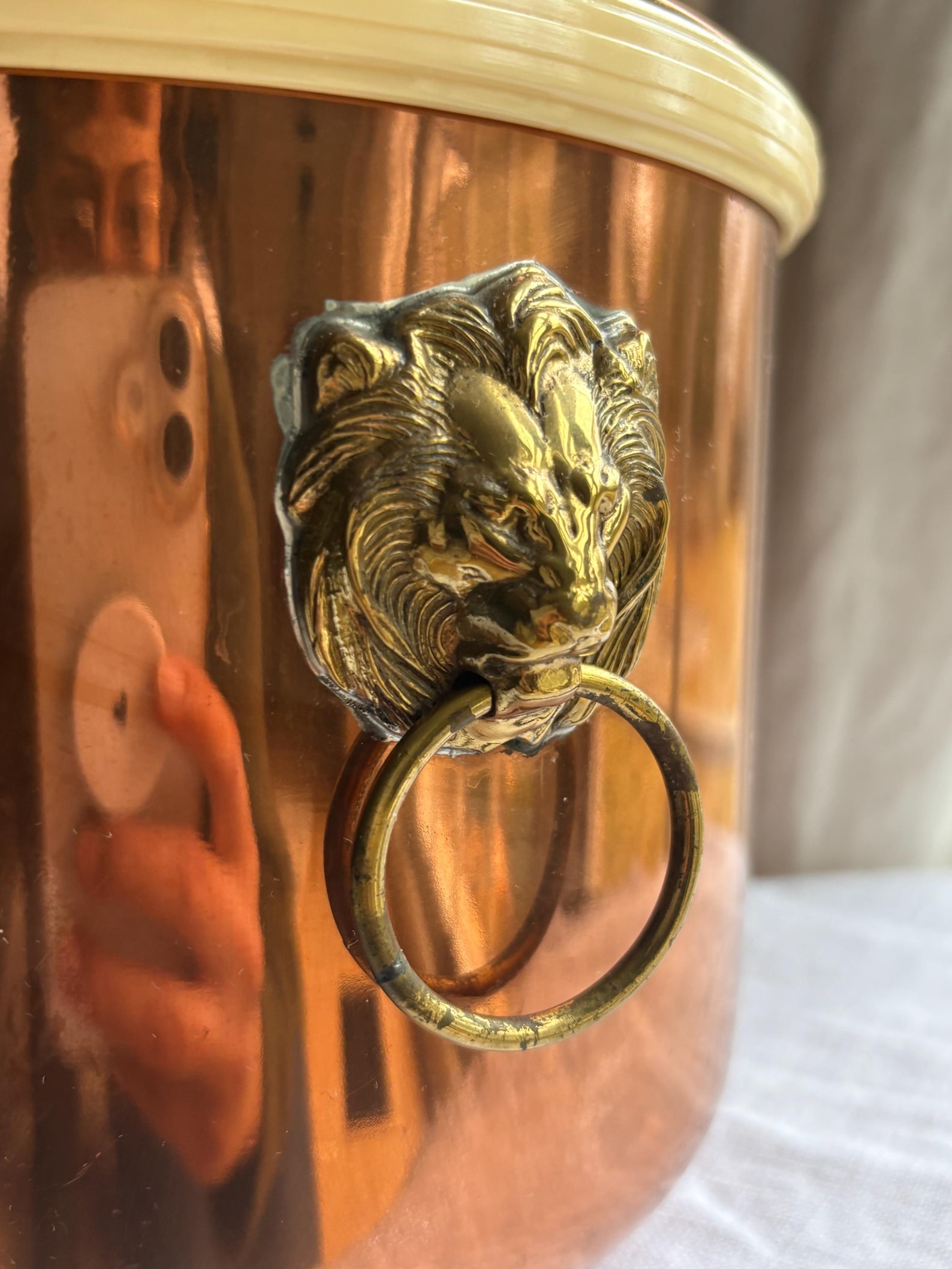 Vintage MCM Copper Ice Bucket with Lionhead Handles