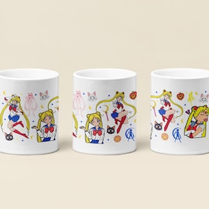 Sailor Moon Ceramic Mug: Luna, Artemis, Pastel Florals