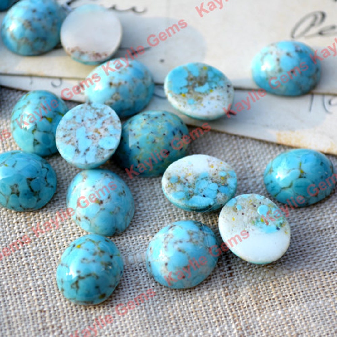 Old Stock 12x10 Turquoise Matrix Czech Glass Cabochon Stone Flat 
