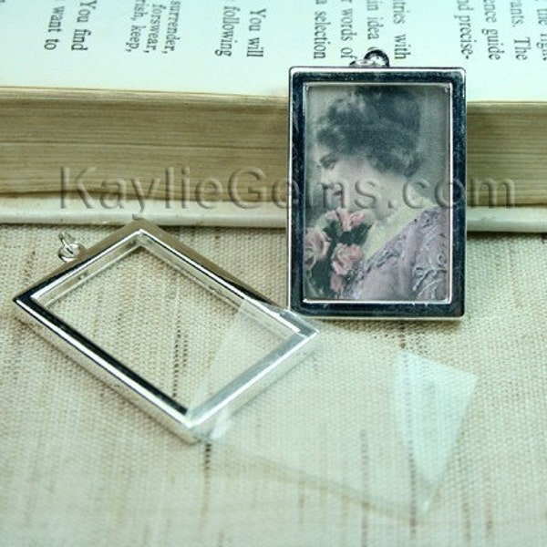 Picture Frame Charm Pendant Double Sided Rectangle Portrait 34x24mm - Silver Plated