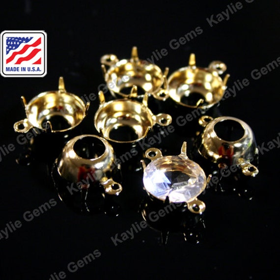 24K Pure Gold Plated 8mm Round Prong Setting Open Back 1 Ring 2 Ring, Made in the USA