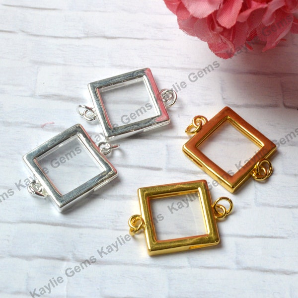 NEW - Picture Frame Link Connector Charm Pendant Earring Double Sided Rectangle Square 17x17mm Gold Silver