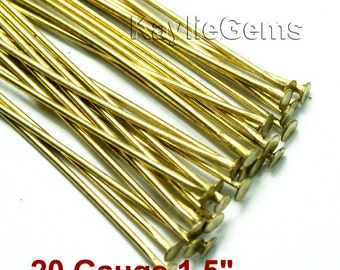Raw Brass Head Pins 38mm 1.5 inches 20 Guage Heavy Strong -PN-H38x0.8RB - 100pcs