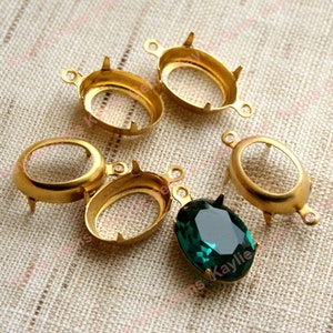 Raw Brass 14x10 Oval Open Back Prong Setting 1 Ring / 2 Ring - 12pcs