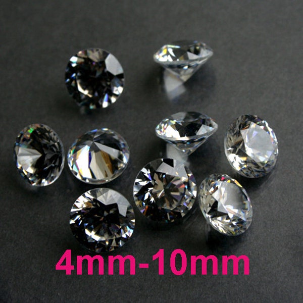 AAAAA Round Cubic Zirconia CZ 4mm, 5mm, 6mm, 8mm, 9mm, 10mm Diamond Brilliant Cut - Diamond Clear