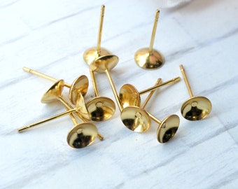 Quality Earring Cup Stud For Pearls Round Balls 6mm x10mm Gold Fits 6mm - 12mm Beads