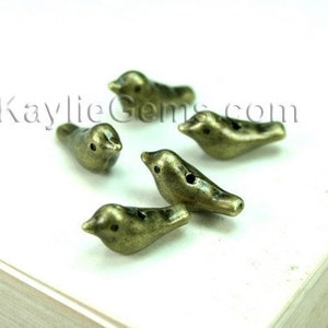 Cute Metal Bird Beads Antique Brass - 8pcs