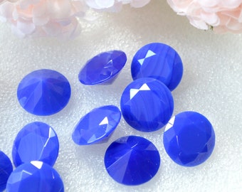 Summer Sale 20mm Round Opaque Blue Glass Jewel Stone Pointed Back Unfoiled  Old Stock -limited offer