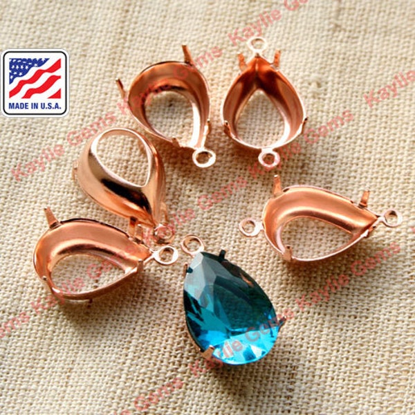 14x10 Rose Gold Prong Settings Teardrop Open Back 1 Ring or 2 Ring Fit 4320 Fancy Stones