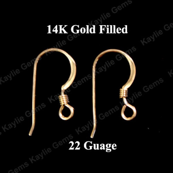 14Kt Gold Filled Earring Earwire Hook French FishHook Plain Flat Coil Open Loop 15mm 22 Gauge 2 Pairs