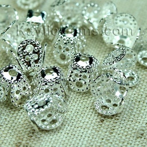 High Quality Strong Bead Cap Silver Plated Brass Filigree Basket 4 Leaf 8mm