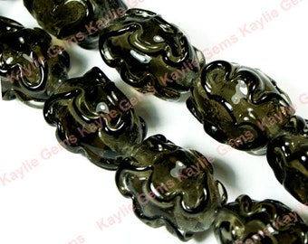 Lampwork Beads Unique Bumpy Weave 18x15mm  - Grey Black 6pcs