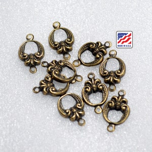 Floral Filigree 2 way 2 Ring Connector decorative Victorian Style stamping Antique Brass  -S103AB