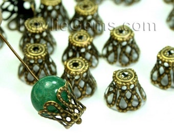 8-12mm Filigree Basket Bead Caps Antique Brass- Medium - 50pcs