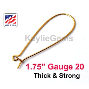 May include: Gold earring wires, 1.75 inches long, gauge 20, thick and strong. Made in the USA.