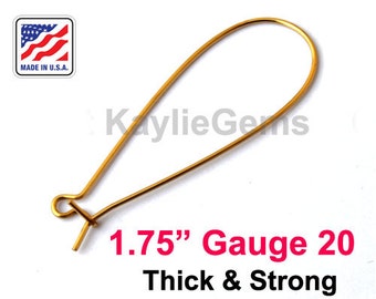 Raw Brass Tall Large 1.75" (45mm) Kidney Ear Wires Hook Earring Component Strong Thick 20 Gauge Made in USA