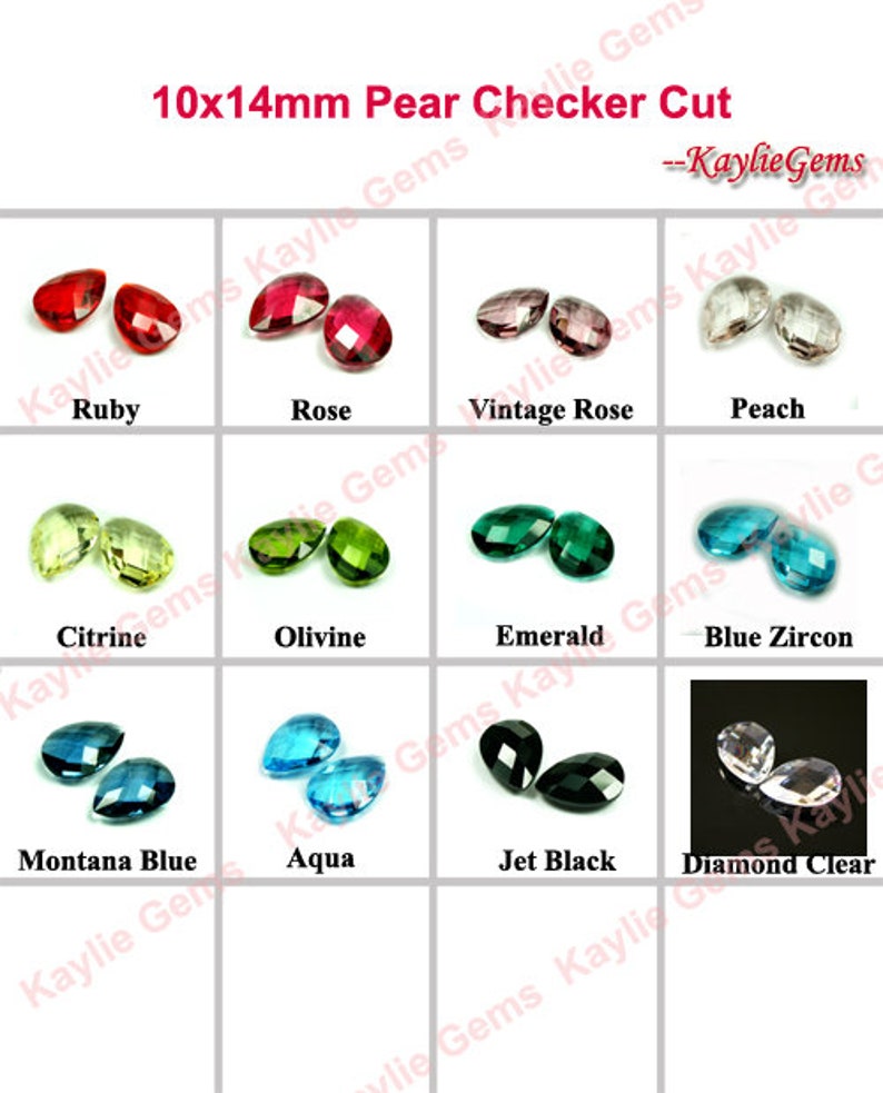 Glass Jewel 14x10 mm Tear Drop Pear Faceted Double Checker Cut Unfoiled Pick Your Colors image 1