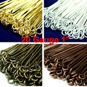 May include: Assortment of 20 gauge, 1 inch long, head pins in gold, silver, bronze, and copper finishes.  The head pins have a loop at one end.