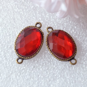 Glass Link Connector Pendant Charm Earring Parts  Faceted  Glass Jewel Antique Brass