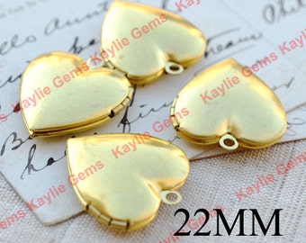 22mm Heart Locket Pendant Charm Raw Brass Plain Smooth   - LKRS-22MMRB - 4pcs