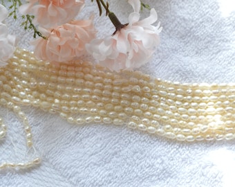 Dainty 3.4x5.5mm Rice Natural Freshwater Pearl Strand Quality White Luster Oval Rice beads 24" Stands