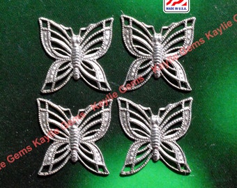 Butterfly Filigree Stamping Charm Oxidized Antique Silver Victorian USA Premium Quality - 4pcs