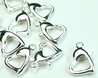 Heart Lobster Clasp 13mm Silver Over Brass  - LC-H13SP - 8pcs