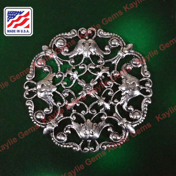 Oxidized Silver Victorian Filigree Stamping Ornate Floral Flower Frame Work 50mm Round Center in - 1pc