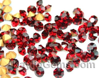 Rhinestone Chaton SS6 /2mm, SS8.5 /2.5mm, SS12 /3mm, SS14/3.5mm, SS16/4mm, Pointed back Foiled -Siam -72 pcs - Pick Sizes