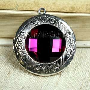 Locket Pendant Antique Silver Amethyst Glass Antique Victorian Style 1 pc image 1