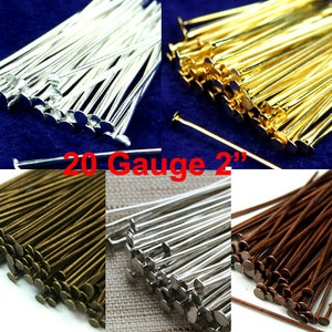 100pcs Flat Head Pins 20 Gauge 2 Inches 50mm Heavy Strong, Silver, Gold, Antique Brass, Antique Copper, Antique Silver - Pick Finish