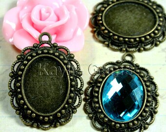 Cabochon Cameo Setting Frame Fits 18x13 Oval Antique Brass Victorian Filigree Edge -FRM-A15288AB -4pcs