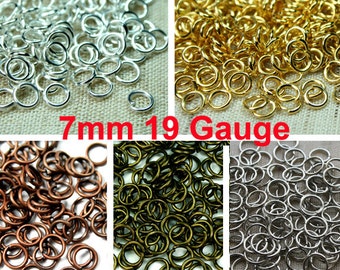 7mm 19 Gauge Open Jump Rings Heavy Strong, Plated in Silver, Gold, Antique Brass, Antique Copper, Antique Silver - Pick Finish
