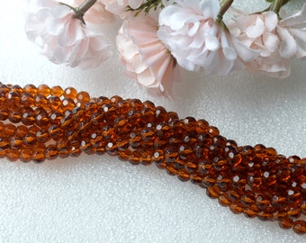 Sale - 10 Strands Dark Honey Faceted Glass Beads 6mm Round 11.5 Inch Per Strand