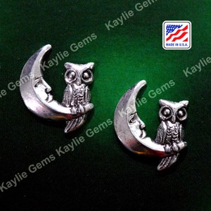 Owl Setting On the Moon Stamping Art Nouveau Brass Ox Antique Silver Sizes 15x18mm