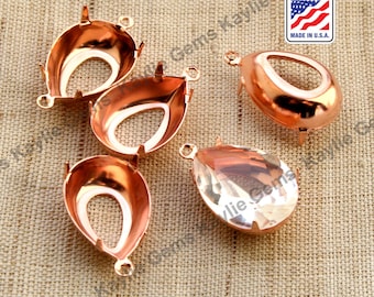 Tear Drop Pear 18x13 13x18 Prong Setting Rose Gold Plated Open Back  Fit Crystal 4320 Fancy Rhinestone 1 Ring 2 Ring