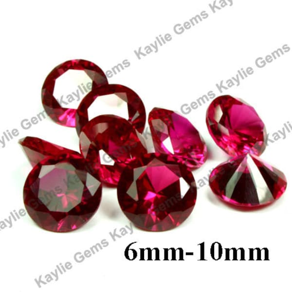 Synthetic Ruby Lab Created Gemstone Red Corundum Round Table Cut 10mm, 8mm, 6mm