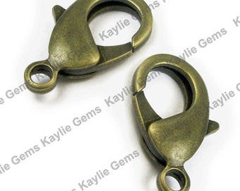 Large Brass Lobster Clasps 15x8mm Antique Brass - Strong - 10pcs