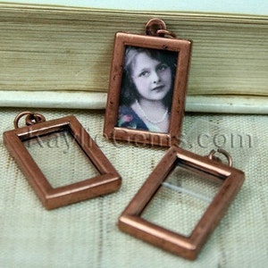 Picture Frame Charm Pendant Earring Drop Double Sided Rectangle 16x22mm Antique Brass 2 Sets image 2