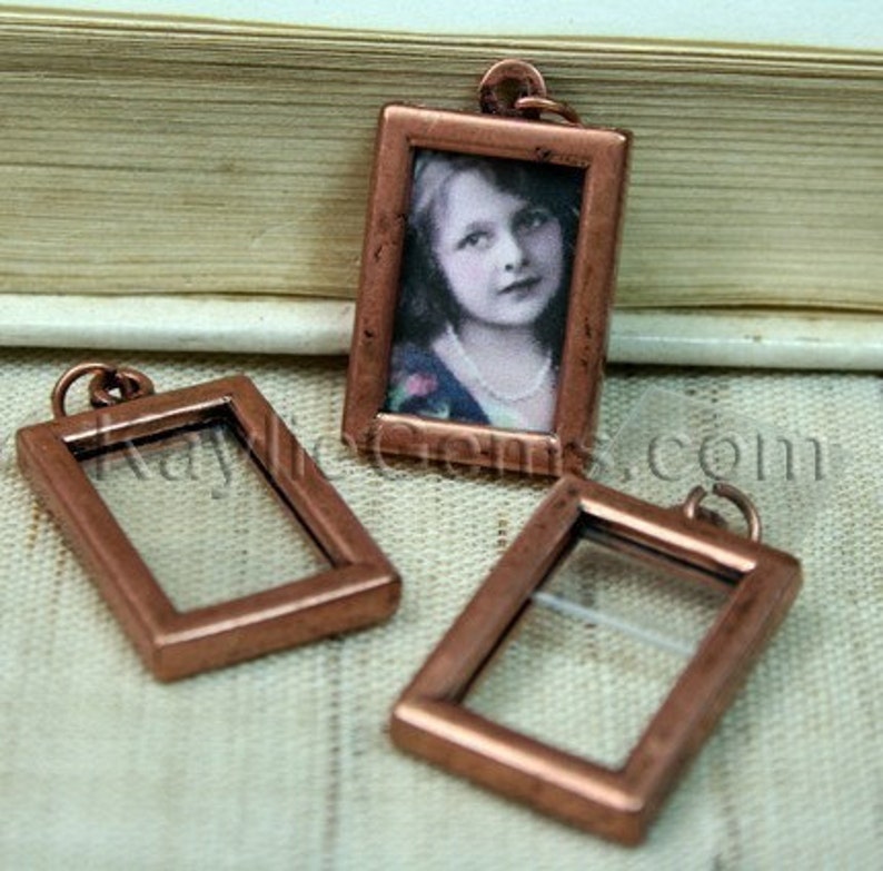 Picture Frame Charm Pendant Earring Drop Double Sided Rectangle 16x22mm Antique Brass 2 Sets image 2