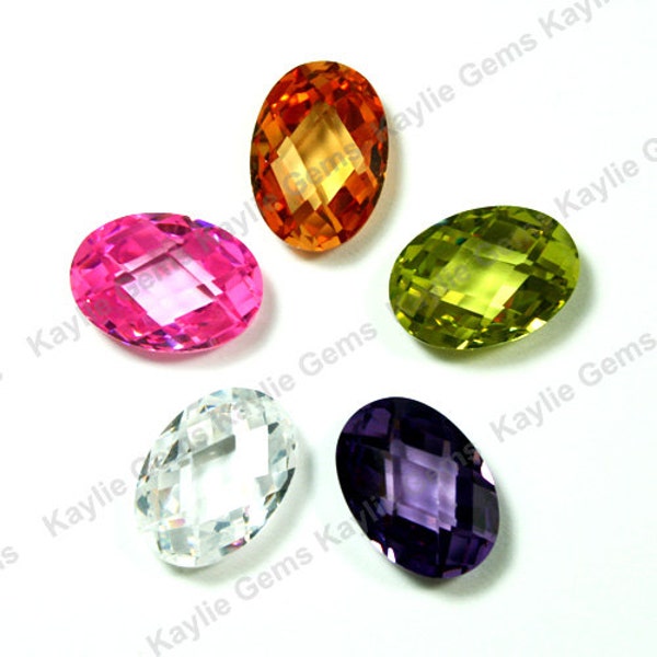 Cubic Zirconia CZ 10x14mm Oval Flawless Double Faceted Checker Cut - Diamond, Lt. Rose, Champagne, Olivine, Amethyst