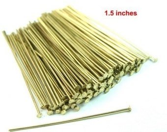 100 pcs Raw Brass Head Pins 38mm 1.5 inch 21 Guage -PN-H38x0.7RB